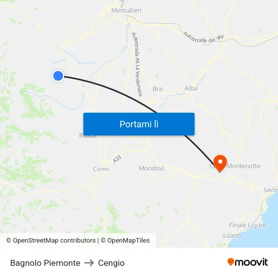 Bagnolo Piemonte to Cengio map