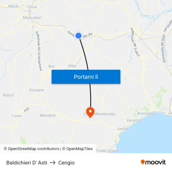Baldichieri D' Asti to Cengio map