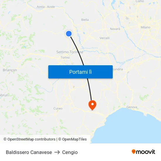 Baldissero Canavese to Cengio map