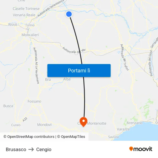Brusasco to Cengio map