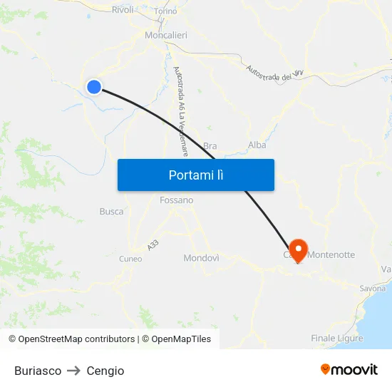 Buriasco to Cengio map