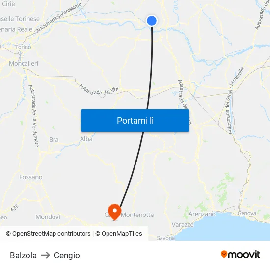 Balzola to Cengio map