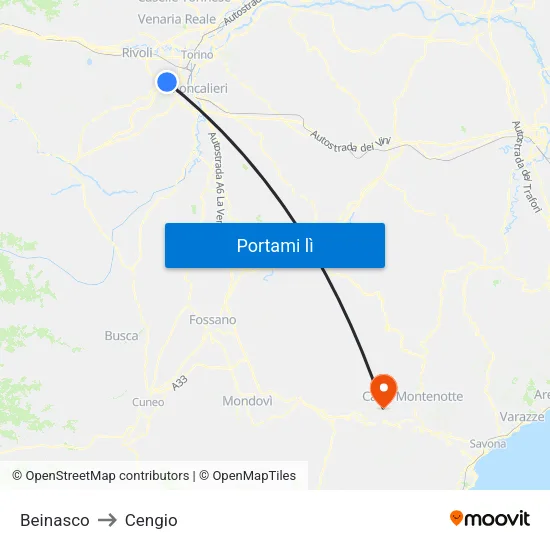 Beinasco to Cengio map
