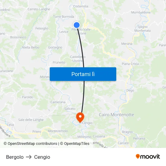 Bergolo to Cengio map