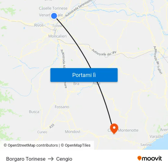 Borgaro Torinese to Cengio map