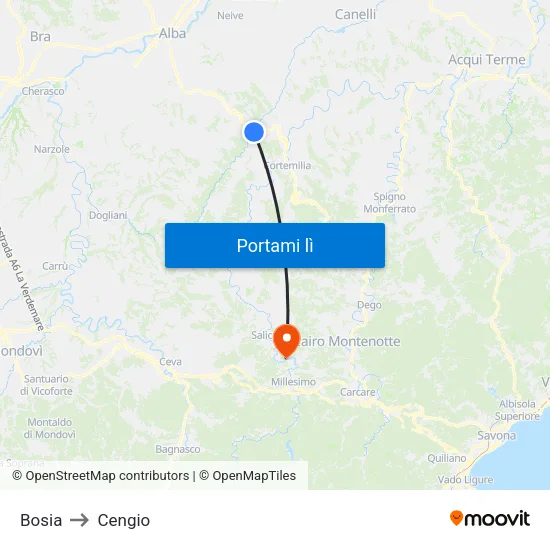 Bosia to Cengio map