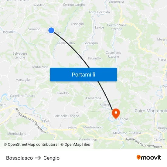 Bossolasco to Cengio map