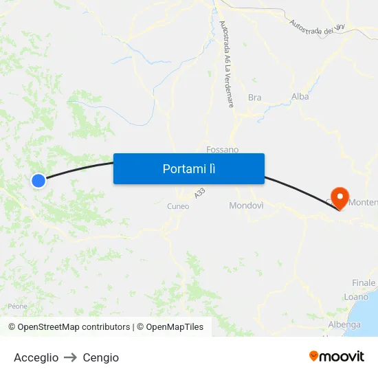 Acceglio to Cengio map
