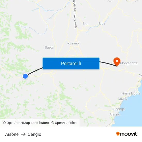 Aisone to Cengio map