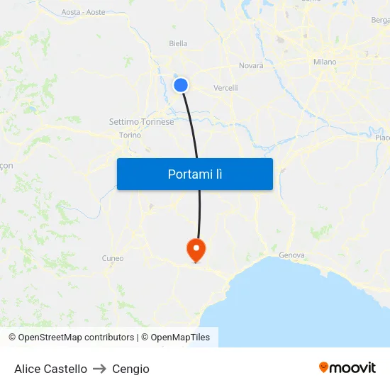 Alice Castello to Cengio map