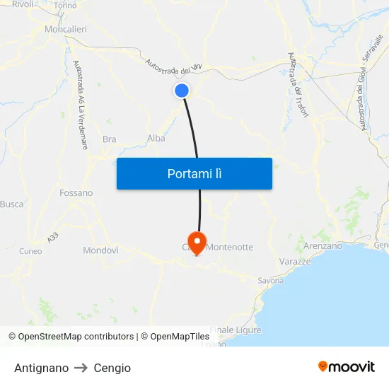 Antignano to Cengio map