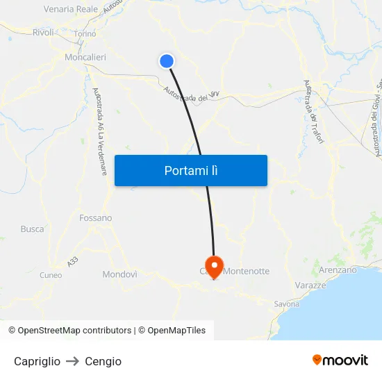 Capriglio to Cengio map