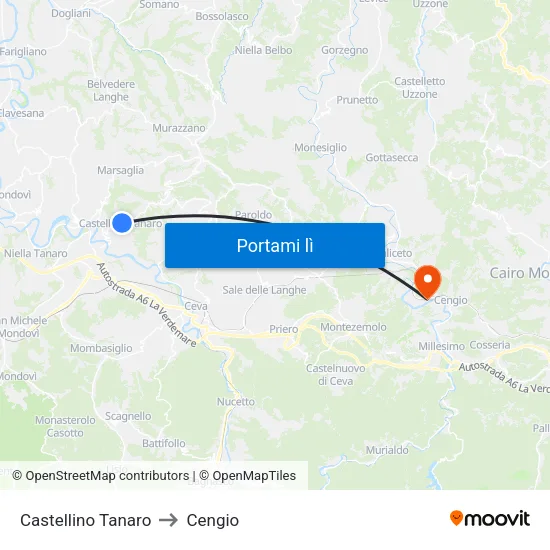 Castellino Tanaro to Cengio map