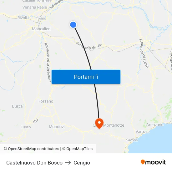 Castelnuovo Don Bosco to Cengio map