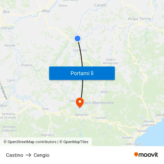 Castino to Cengio map