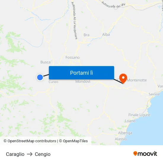 Caraglio to Cengio map