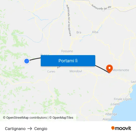 Cartignano to Cengio map