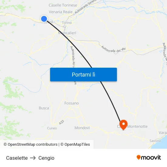 Caselette to Cengio map