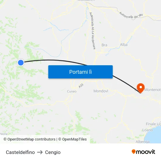 Casteldelfino to Cengio map