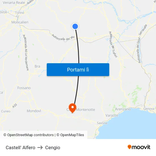 Castell' Alfero to Cengio map