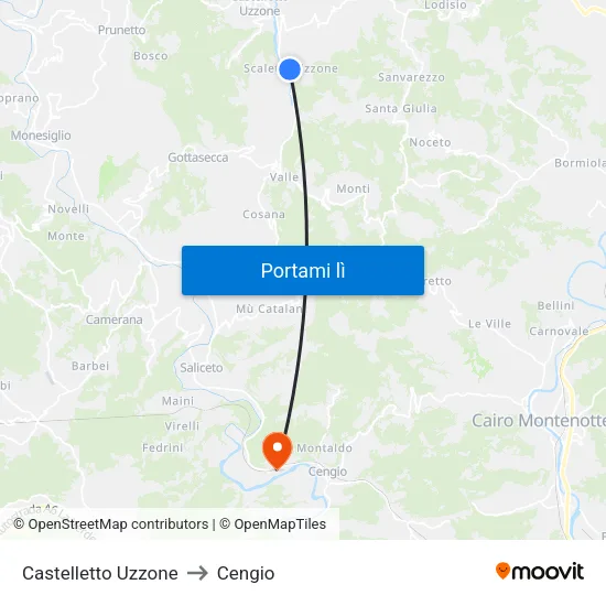 Castelletto Uzzone to Cengio map