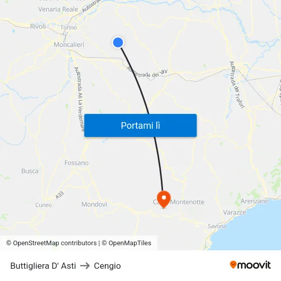 Buttigliera D' Asti to Cengio map