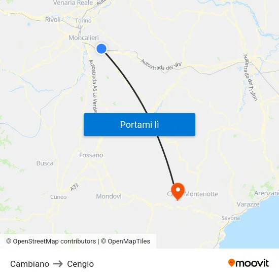 Cambiano to Cengio map