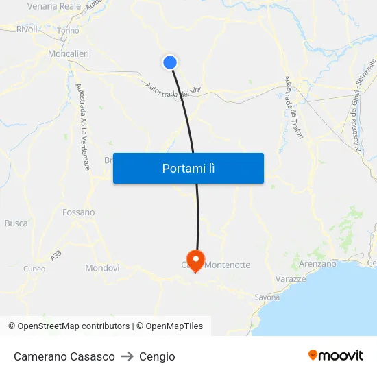 Camerano Casasco to Cengio map