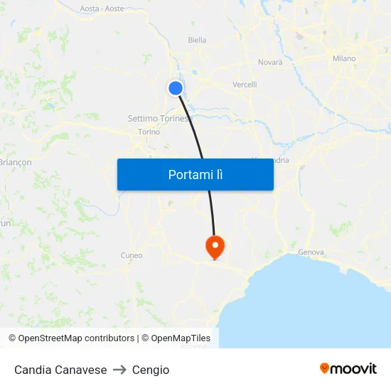 Candia Canavese to Cengio map