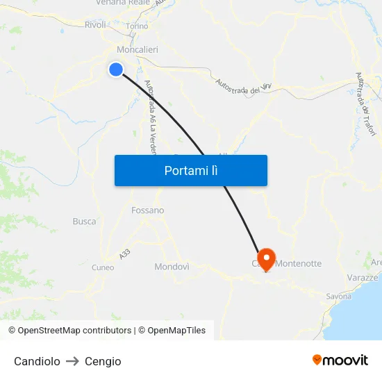 Candiolo to Cengio map