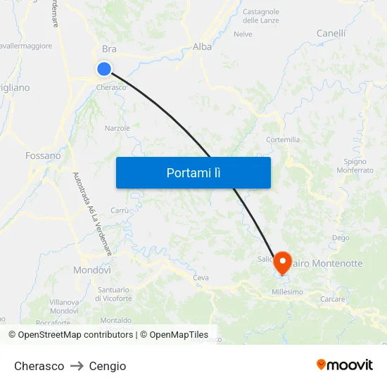 Cherasco to Cengio map