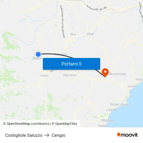 Costigliole Saluzzo to Cengio map
