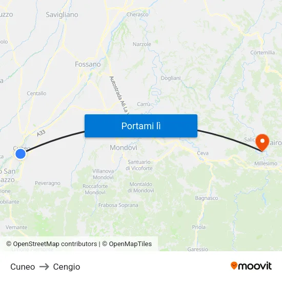 Cuneo to Cengio map
