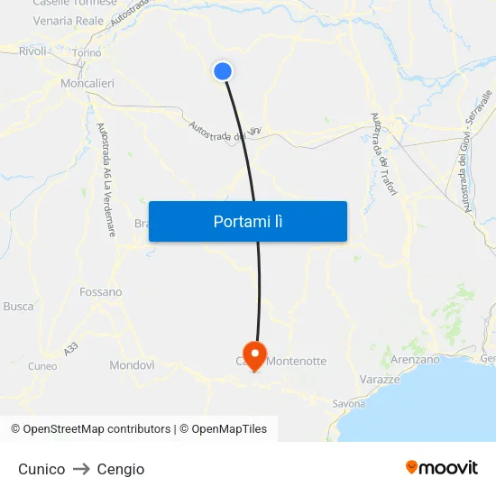 Cunico to Cengio map