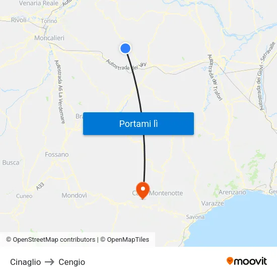 Cinaglio to Cengio map