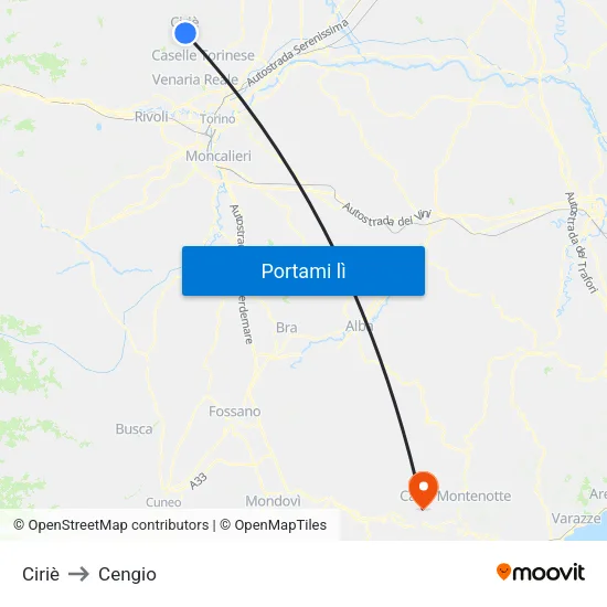 Ciriè to Cengio map