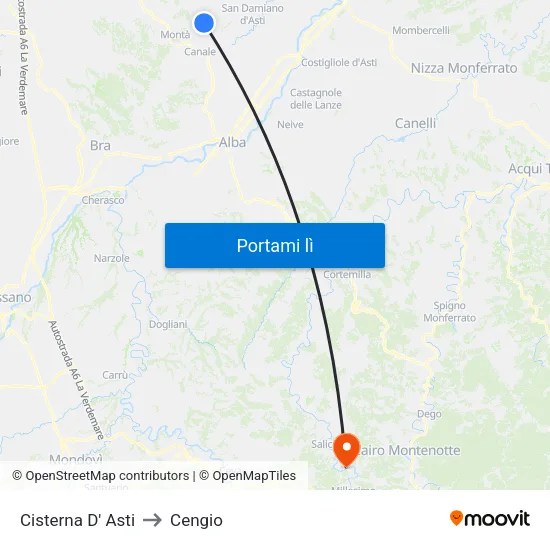 Cisterna D' Asti to Cengio map