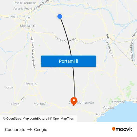 Cocconato to Cengio map