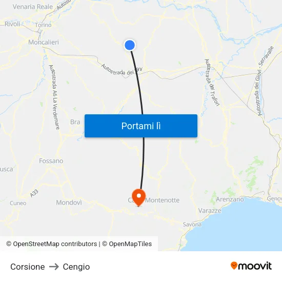 Corsione to Cengio map