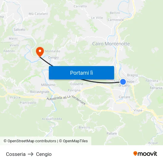 Cosseria to Cengio map