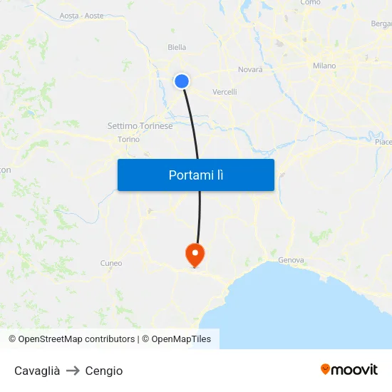 Cavaglià to Cengio map