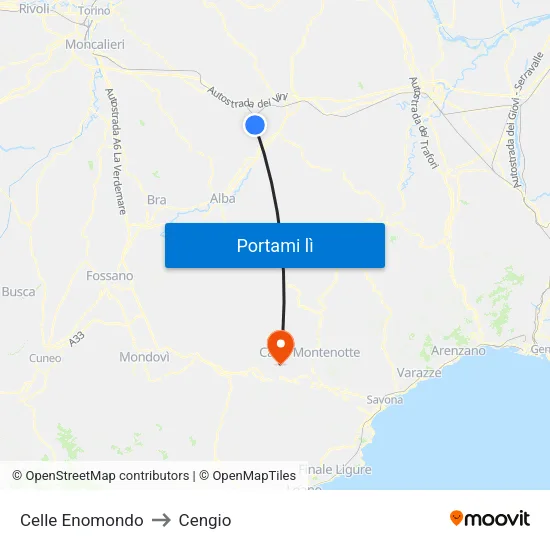Celle Enomondo to Cengio map