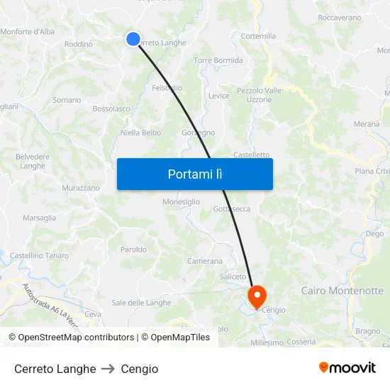 Cerreto Langhe to Cengio map