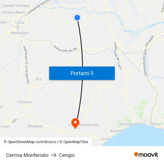 Cerrina Monferrato to Cengio map