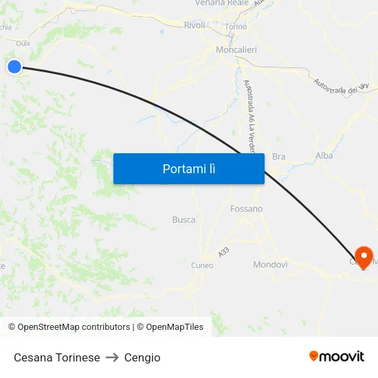 Cesana Torinese to Cengio map