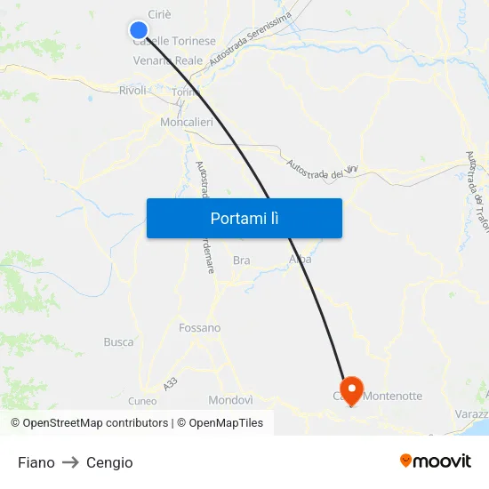 Fiano to Cengio map