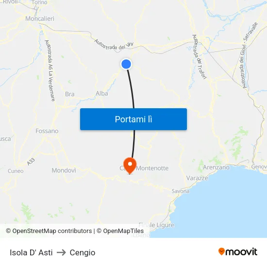 Isola D' Asti to Cengio map