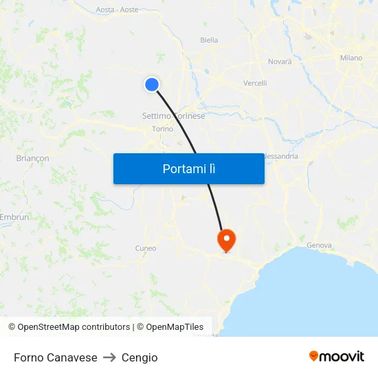 Forno Canavese to Cengio map