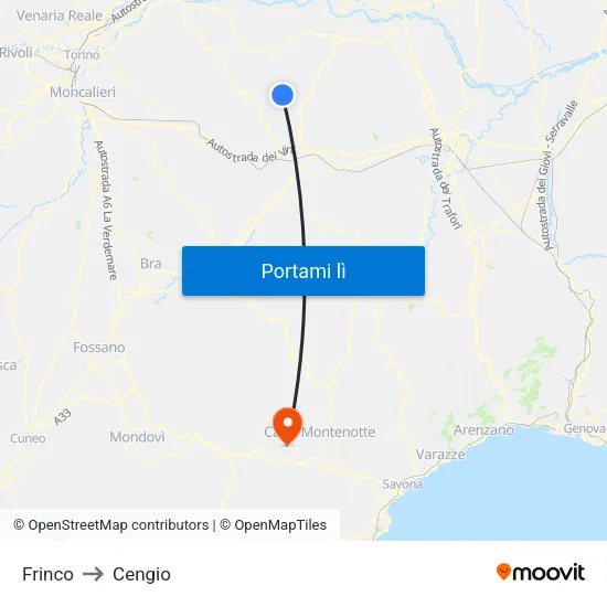 Frinco to Cengio map