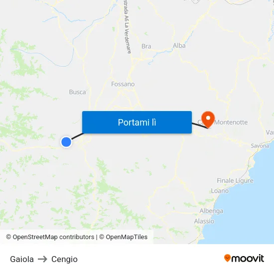 Gaiola to Cengio map